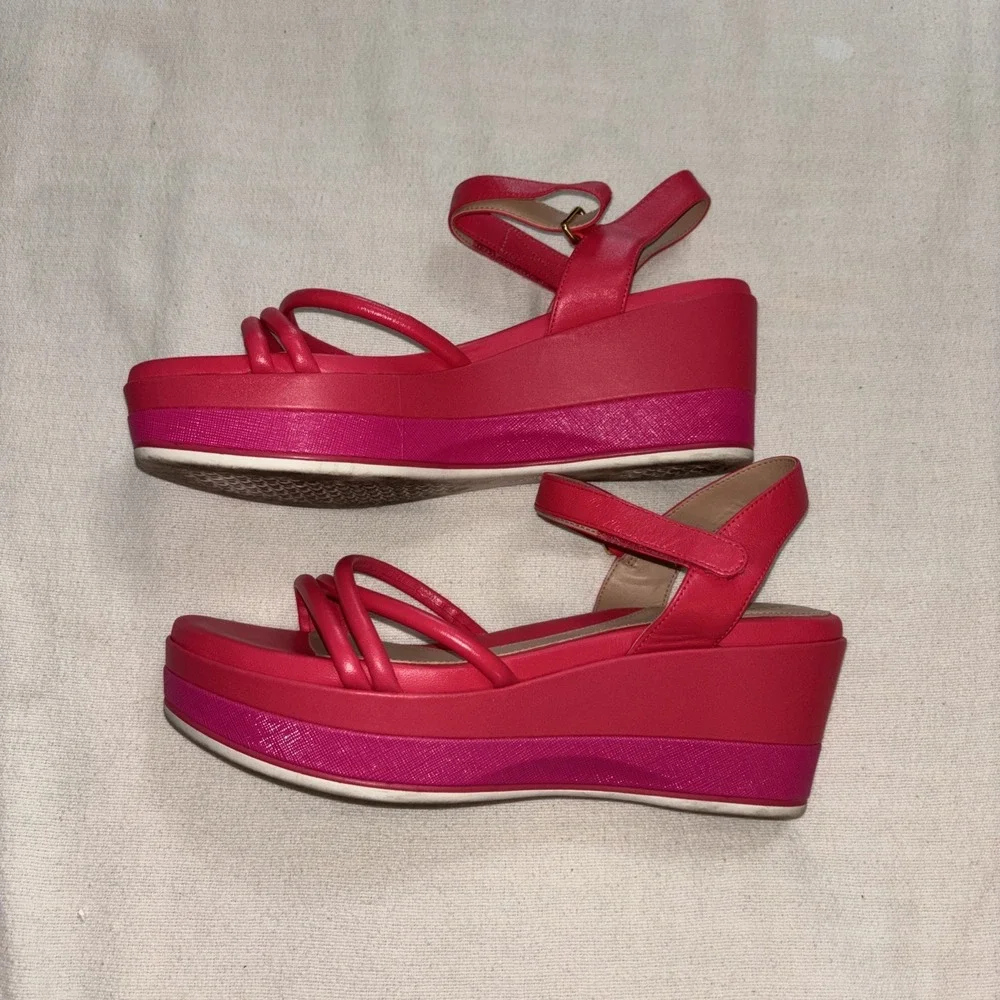 Cole Haan Women's Pink Addison Platform Wedge Leather Strappy Sandal Size 10B - Picture 4 of 10
